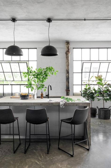 Industrial Style Dining Room, White Grey Kitchen, Restored By The Fords, Warehouse Kitchen, Downtown Pittsburgh, Cinder Block Walls, Style Dining Room, Different Interior Design Styles, Warehouse Home