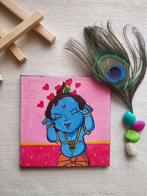 Mini canvas painting @khushbooartgallery Easy Mandala Drawing, Krishna Drawing, Mandala Art Therapy, Little Krishna, Small Canvas Paintings, Easy Canvas Art, Abstract Art Painting Diy, Easy Doodle Art, Canvas Painting Designs