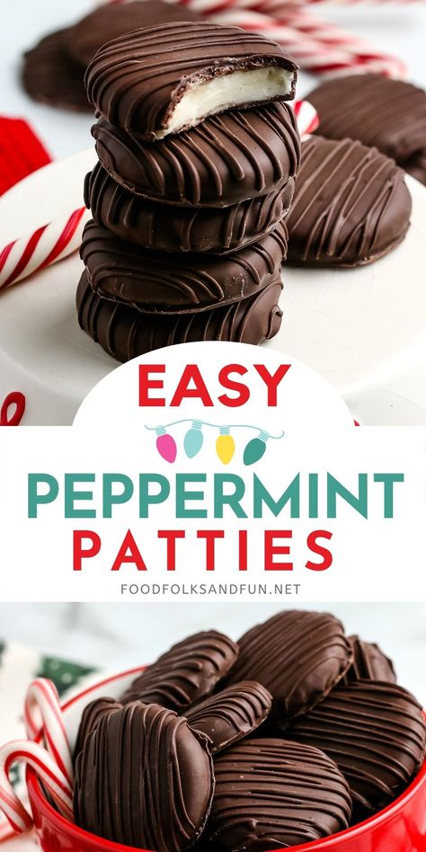 Peppermint Patties Recipe, Peppermint Patty Recipe, Homemade Peppermint Patties, Peppermint Treats, Christmas Candy Easy, Easy Christmas Candy Recipes, York Peppermint Patty, Christmas Food Treats, Peppermint Patty