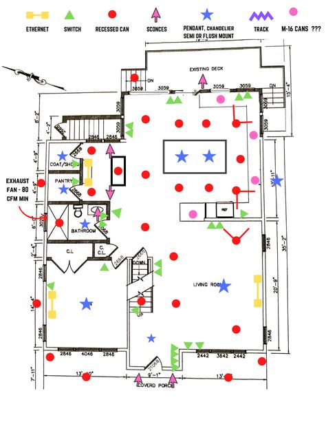 Recessed Lights Can Ruin Your Lighting Layout, and Here's Why... Kitchen Lighting Plans Layout, Canned Lighting In Living Room Layout, Bedroom Light Placement, Lighting In New Build, Recessed Spotlights Ceiling Living Rooms, Vaulted Ceiling Recessed Lighting, Lighting Layout Floor Plans, Recessed Lighting Placement Bedroom, Can Light Placement Living Rooms