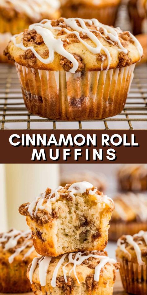 A tasty breakfast or dessert, these Cinnamon Roll Muffins are a twist on a classic that you won't be able to resist. Vanilla Breakfast Muffins, Muffin Cinnamon Rolls, Cinnamon Rolls Muffins, Cinnamon Roll Muffins Easy, Pumpkin Cinnamon Roll Muffins, Cinnamon Muffins Recipes, Breakfast Muffin Ideas, Best Breakfast Muffins, Streusel Cupcakes