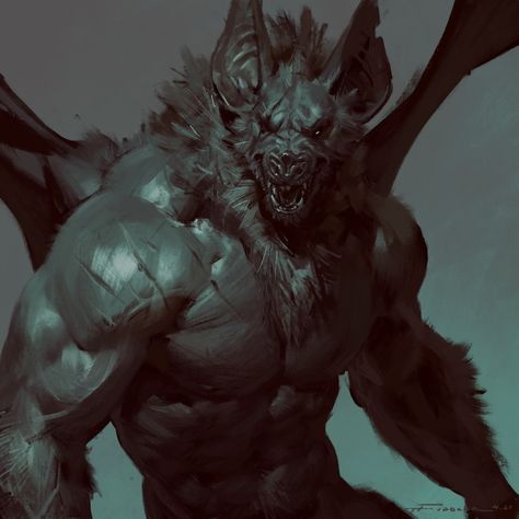 Futuristic Creatures, Taran Fiddler, Bat Art, Heroic Fantasy, Werewolf Art, Fantasy Beasts, Monster Concept Art, Mythical Creatures Art, Creature Concept Art