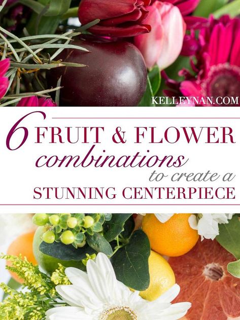 Ideas for six fruit and flower combinations to create a stunning centerpiece - perfect for parties, showers, or home decor! #flowerarrangement #floral #centerpieceideas #floralarranging #centerpiece #flowerideas #tablecenterpiece #fruitarrangement #flowertips Flower Arrangement With Fruit, Fruit And Flower Arrangements, Spring Centerpiece Ideas, Spring Centerpieces, Flower Combinations, Fruit Centerpieces, Heart Flowers, Fruit Arrangements, Party Tips