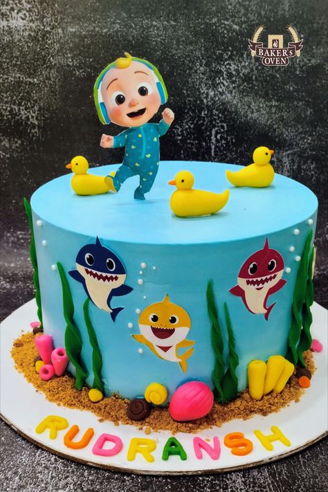 Coconelon Boy Cake, Cocmelon Birthday Girl, 2 Year Birthday Theme Girl Cake, 2nd Year Birthday Cake, Birthday Cake For Toddler Boy, Birthday Cake For Toddler Girl, Cocomelon 2nd Birthday Cake, Sea Cake Design, Cake For 2 Year Boy