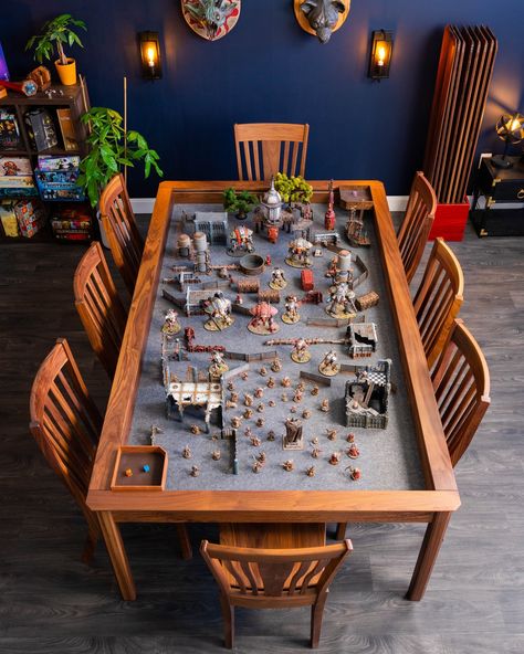 🚨Exciting news for EU & UK friends! Our Modular Gaming Table is heading your way this August on Kickstarter! 🔥 Check out Link in Bio! #warhammer #gamingtable (Warhammer miniature painted by our employee Doug) Dungeons And Dragons Room, Top Table Decor, Gaming Table Diy, Round Dining Room Tables, Dnd Room, Dnd Table, Rpg Table, Board Game Room, Gaming Tables