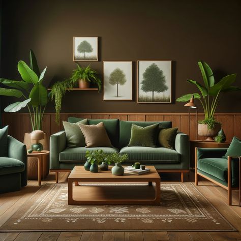 21 Exquisite Furniture Colors for Brown Walls Brown And Green Living Room, Green Living Rooms, Green Sofa Living Room, Brown Lounge, Furniture Colors, Green Living Room Decor, Green Living Room, Living Room Wall Color, Brown Rooms