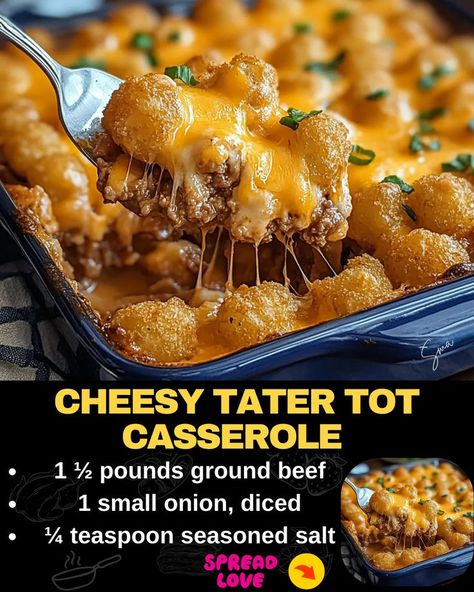 Cheesy Tater Tot Casserole Easy Tator Tot Casserole, Canned Beef Recipe, Hamburger Tater Tot Casserole, Beef Tater Tot Casserole, Cheesy Tater Tot Casserole, Easy Tater Tot Casserole, Cheesy Tater Tots, Tater Tot Recipes, Hamburger Casseroles Recipes