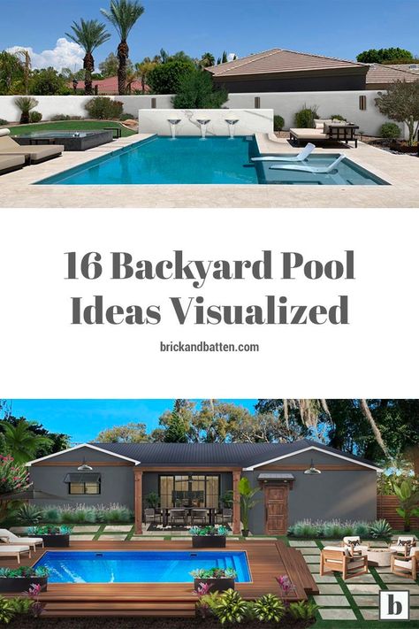 Small Pools Backyard, Pool Patio Designs, Landscaping Around Pool, Backyard Pool Ideas, Inground Pool Designs, Inground Pool Landscaping, Simple Pool, Backyard Layout, Outdoor Pool Area