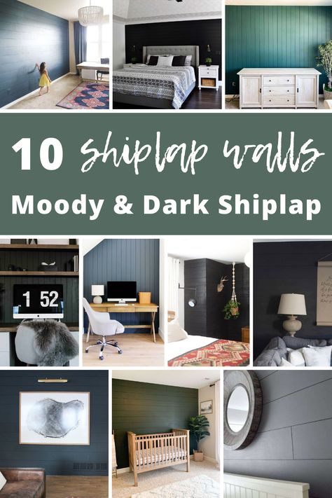 Dark Shiplap Wall, Dark Shiplap, Black Shiplap Wall, Shiplap Wall Ideas, Shiplap Feature Wall, Black Shiplap, Gray Shiplap, Painting Shiplap, Dark Grey Paint