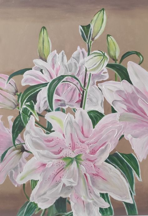 Poppies Flower Painting, Garden Of Flowers Painting, Tiger Lily Painting Acrylics, Lilly Painting Easy, Pussywillow Painting, Lily Painting Acrylic Easy, Flower Painting Beginner, Summer Flower Paintings, Lilies Flowers Painting