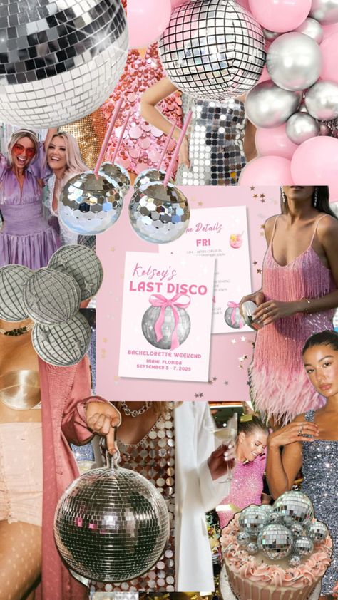 Last Disco Bachelorette theme aesthetic Disco Party Aesthetic, Bachelorette Disco, Last Disco Bachelorette, Last Disco, Bachelorette Theme, Disco Bachelorette, Nashville Bachelorette Party, Disco Fever, Bachelorette Themes