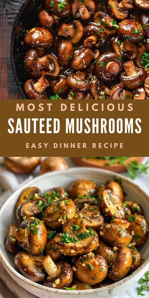 Discover the Most Delicious Sautéed Mushrooms Recipe! Perfectly seasoned and easy to make, these mushrooms are a savory addition to any meal. Ideal for a quick and tasty vegetarian or vegan dinner. Enjoy a flavorful and healthy dish that's sure to impress! Side Mushroom Dishes, Easy Veggie Side Dishes For Dinner, Sautéed Mushroom Recipes, Roasted Vegetables With Mushrooms, Veggie Sides For Dinner, Mushrooms As A Side Dish, Mushroom Sauteed Easy, Easy Mushrooms Recipe, Mushroom Recipes Portabella