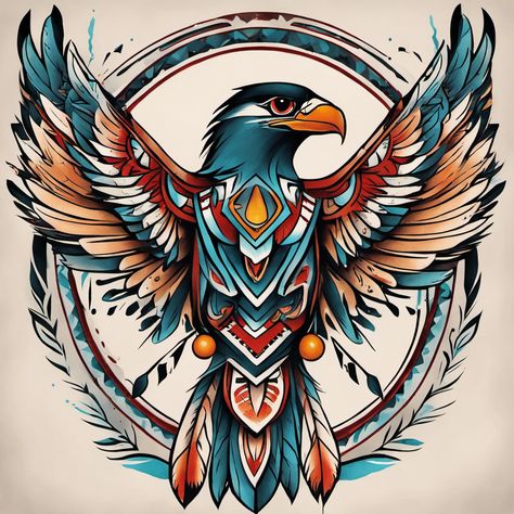 Native American Bird Tattoo, Thunderbird Tattoo, Native American Quilt Patterns, Native American Thunderbird, Native American Quilt, American Traditional Tattoo Ideas, Traditional Tattoo Ideas, Native American Tattoo, Native American Tattoos