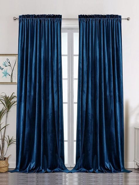 Solid Color Single Panel Blackout Curtain | SHEIN USA Royal Blue Curtains, Blue Curtains Bedroom, Blue Curtains Living Room, Dark Blue Curtains, Cottage Style Doors, Single Panel Curtain, Navy Blue Curtains, Black Solid Color, Curtain For Door Window