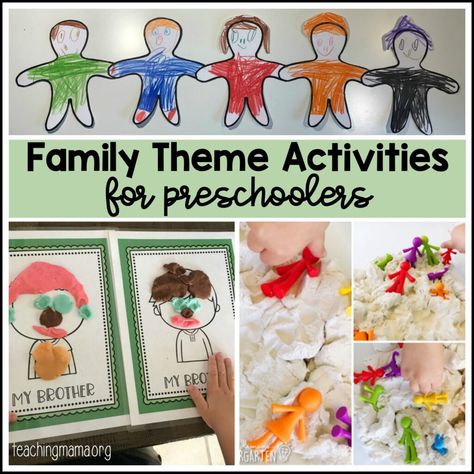 family theme activities for preschoolers Montessori, Preschool Families Theme, Family Theme Prek Activities, Family Activities Kindergarten Classroom, Me And My Family Preschool Theme Crafts, Learning About Families Preschool, Preschool Books About Family, My Family Activities For Preschool, Families Theme For Preschool