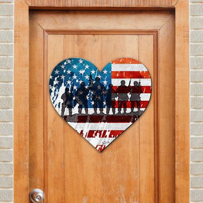 Patriotic Door Decorations, Heart Door Hanger, Plywood Thickness, Patriotic Wall, Usa Military, Holiday Mantel, Nostalgic Gifts, Hanging Door, Heart Wall Decor