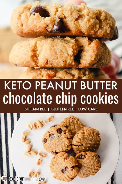 Deliciously rich Keto Peanut Butter Chocolate Chip Cookies are the perfect low carb snack or treat. Gluten-free and sugar-free, they're easy to make and a soft cookie packed with flavor. Keto Peanut Butter Chocolate, Grain Free Cookies, Dr Gundry, Flourless Peanut Butter Cookies, Flourless Cookies, Keto Peanut Butter Cookies, Keto Peanut Butter, Keto Baking, Low Carb Peanut Butter