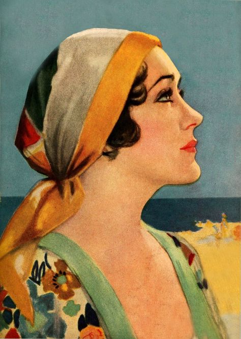 Drawing of Gloria Swanson by Penryn Stanlaws, September 1930 Gloria Swanson, Movie Magazine, Cover Illustration, Lithography, Vintage Magazines, Vintage Magazine, Turbans, Pulp Fiction, Vintage Movies