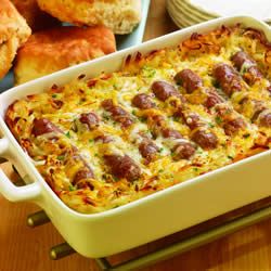 I want to try this with morning star breakfast links instead of sausage Healthy Breakfast Burrito, Breakfast Sausage Links, Breakfast Sausage Recipes, Baked Breakfast Recipes, Sausage Bake, Sausage Casserole, Sausage Links, Breakfast Sausage, Egg Casserole