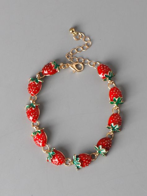 Strawberry Decor, Desain Quilling, Strawberry Decorations, Strawberry Charm, Jewelry Accessories Ideas, Girly Accessories, Chain Bracelets, Jewelry Lookbook, Watches Women Fashion