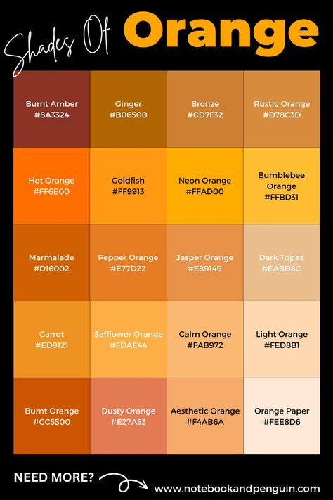 Orange Hex Code, Orange Color Names, Orange Color Code, Orange Hex, Orange Color Shades, Color Names Chart, Website Color Schemes, Pantone Color Chart, Rgb Color Codes