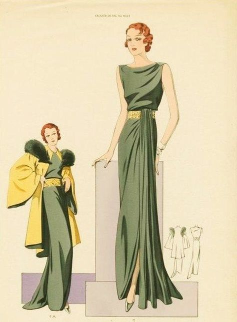 1930's Dresses, Vintage Fashion 1930s, 30s Dress, 1930 Fashion, Fashion Illustration Vintage, 1930s Dress, 30s Fashion, Vintage Dress Patterns, Glam Style