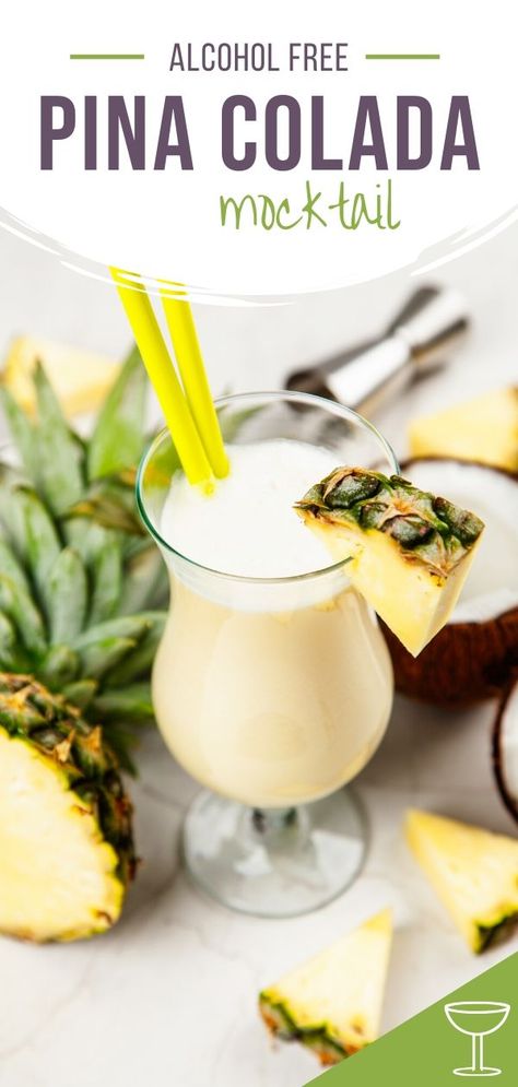 Pina Colada Recipe Non Alcoholic, Virgin Cocktail Recipes, Pina Colada Cocktail Recipe, Colada Drinks, Pina Colada Mocktail, Pina Colada Cocktail, Virgin Pina Colada, Alcohol Free Cocktails, Mocktail Drinks