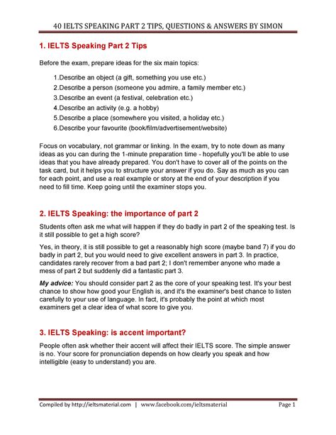 Ielts Speaking Part 2 by Simon - 1. IELTS Speaking Part 2 Tips Before the exam, prepare ideas for - StuDocu Speaking Ielts Tips, Ielts Preparation, Ielts Tips, Ielts Speaking, Good Vocabulary, Bond Films, Learn English Vocabulary, Christmas Pudding, London Eye