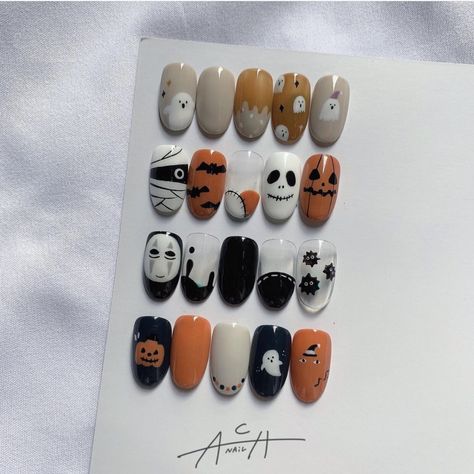 Halloween Nails Acrylic, Halloween Nails Ideas, Ghost Nails, Holloween Nails, Fake Nails Designs, Cute Halloween Nails, Hello Nails, Nails Halloween, Kawaii Nails