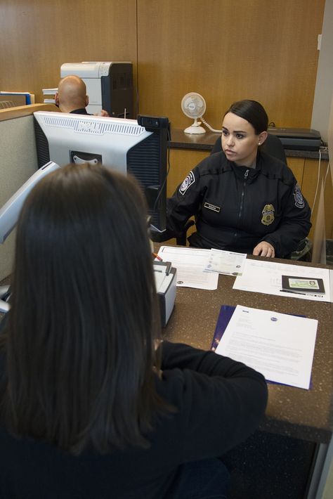 Vancouver, Canada - U.S. Customs and Border Protection (CBP) preclearance operations at Vancouver International Airport.  Seen here are passengers processing through Canada's Vancouver International Airport.  The process can be expedited if registered with NEXUS or Global Entry.   Photographer: Donna Burton Police Station Snap, Visa Images, Airport Office, Airport Immigration, Good Morning Boyfriend Quotes, Woman Traveling, Vancouver International Airport, Airport Jobs, Global Entry