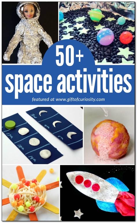 50+ awesome space activities for kids to learn about the planets, the sun, the moon, stars, constellations, astronauts, space travel and more! || Gift of Curiosity Space Activities For Kids, Space Lessons, Space Preschool, Stars Constellations, Kid Science, Sistem Solar, Daily Five, Outer Space Theme, Space Activities