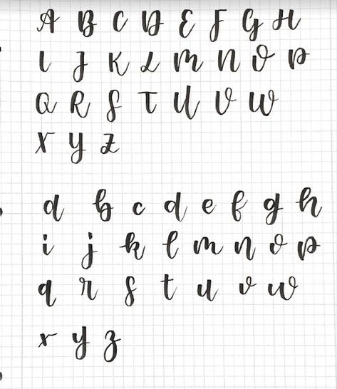 Calligraphy With Brush Pens Alphabet, Types Of Calligraphy Fonts, Note Fonts Alphabet, Aesthetic Calligraphy Fonts, Alphabet In Calligraphy Fonts, Calligraphy Alphabet Aesthetic, Brush Writing Alphabet, Brush Hand Lettering, Asthetic Note Fonts