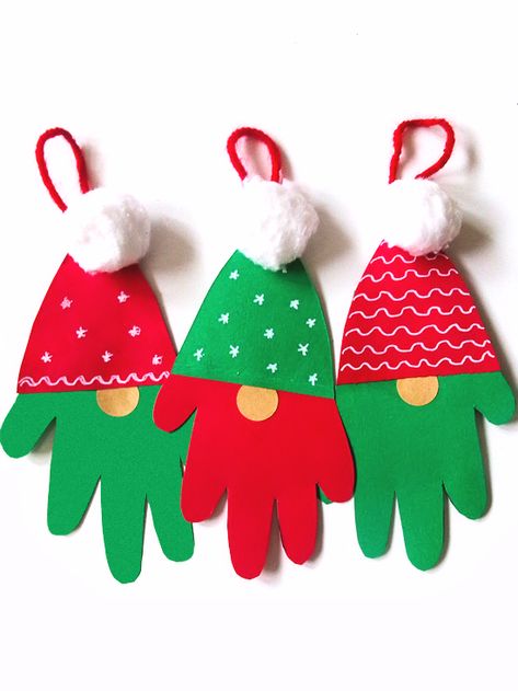 Easy Christmas Art For Kids, Homemade Ornaments For Kids, 2nd Grade Christmas Crafts, Christmas Gnome Craft, Gnome Craft, Christmas Tree Ornament Crafts, Christmas Handprint Crafts, Kindergarten Craft, Jul Diy