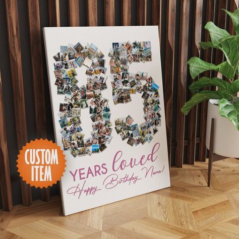 Grandpa Birthday Ideas, 85th Birthday Decorations, 85th Birthday Party Ideas, Birthday Photo Board, 75th Birthday Decorations, Number Photo Collage, Collage Gifts, Happy Birthday Sarah, 75th Birthday Gifts