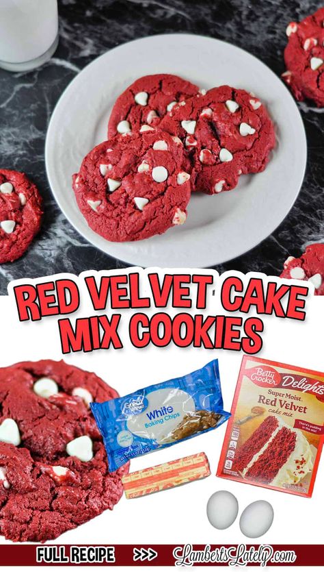 Red Celvet Cake, Res Velvet Cake, Red Velvet Cake Cookies, Red Velvet Cake Mix Cookies, Red Velvet Sandwich Cookies, Red Velvet Cookie Recipe, Cake Box Cookies, Recipes Using Cake Mix, Boxed Cake Mixes Recipes