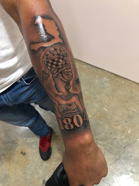 #haiti #tattoo #blackmen #blacktattoo #blackmentattoo #haitiantattoo Haitian Culture Tattoo, Haitian Tattoo Ideas For Men, Haitian Art Tattoo, Haiti Tattoo Ideas For Women, Tatoos Black Man, Black Heritage Tattoos, 1804 Haiti Tattoo, Haitian Tatoos, Haitian Tattoos For Women