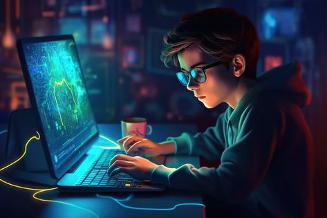 Photo a focused boy sitting at a desk en... | Premium Photo #Freepik #photo #computer-programming #programing #programming #coding Computer Science Student Aesthetic, Typing Computer, Computer Photos, Mad Images, Coding Images, Computer Images, Senior Photos Boys, Fb Profile Photo, Coding Class