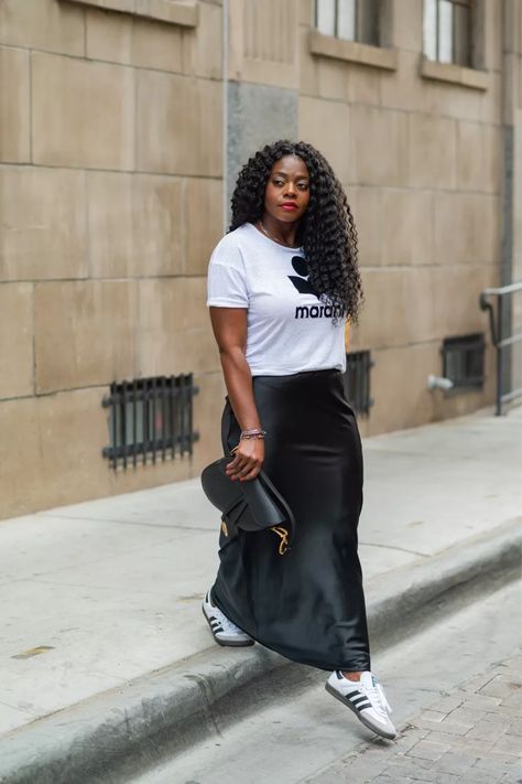 Sneaker meets satin in my latest look!👟✨ Check out how I'm rocking the trendy adidas Sambas with a satin skirt - it's a fusion of sporty and chic! These kicks have even made their way into my YouTube vids, and there's a new one dropping today! Hit the link in my bio for all the details. #SatinSneakerStyle #AdidasSamba #FashionFusion Addidas Shoes Samba Womens Outfit, Samba Xlg Outfits Women, How To Style Samba Women, How To Wear Sambas Women, Adidas Samba Outfit Black Woman, Outfits With Sambas Women, How To Style Sambas, Skirt And Sambas, Outfits With Adidas Samba