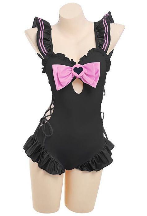 It is essential for your summer days. Great for Beach, Party, SPA, Sea, Swim Pool, and Water Playing. Perfect for tropical vacations, summer, beach & pool swimming with unique and chic style. Gothic Swimsuit, Ruffle Bathing Suit, Cute One Piece Swimsuits, Pink Swimwear, Kawaii Goth, Black Bathing Suits, Goth Girl, Swimwear For Women, Suit Black