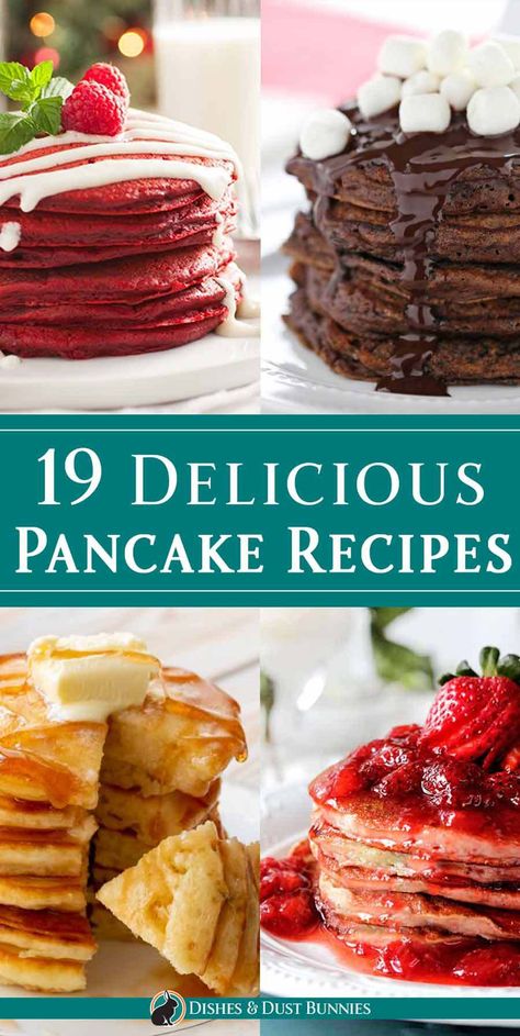 19 Delicious Pancake Recipes - I love trying new recipes and variations of pancakes - there are just endless ways to make them! In today's post, I share a collection of some of the tastiest and most yummylicious pancake recipes out there! Enjoy! via @mvdustbunnies M&m Pancakes, Pancakes Variations, Yummy Pancake Recipe, Dust Bunnies, Pancake Recipes, Chocolate Pancakes, Recipes For Breakfast, Tasty Pancakes, Breakfast Pancakes