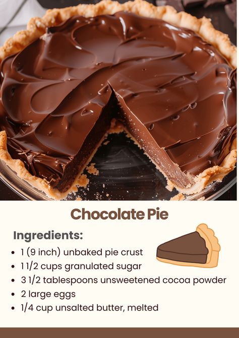 Chocolate Pie Dark Chocolate Pie Recipe, Minnys Chocolate Pie Recipe, Chocolate Pie Cocoa Powder, Microwave Chocolate Pie Filling, Chocolate Bar Pie, Chocolate Pie With Cocoa Powder, Creamy Chocolate Pie, Homemade Chocolate Pie Filling, Chocolate Pie Filling Recipe