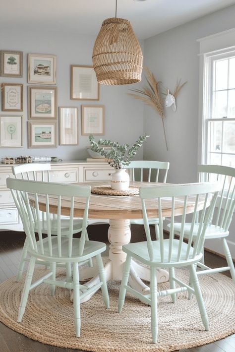 Modern Coastal Breakfast Nook, Beach House Dining Room Coastal Style, Coastal Farmhouse Kitchen Table, Coastal Home Aesthetic, Coastal Dining Room Table, Coastal Dining Room Ideas, Modern Coastal Dining Room, Coastal Farmhouse Dining Room, Kitchen Table Ideas