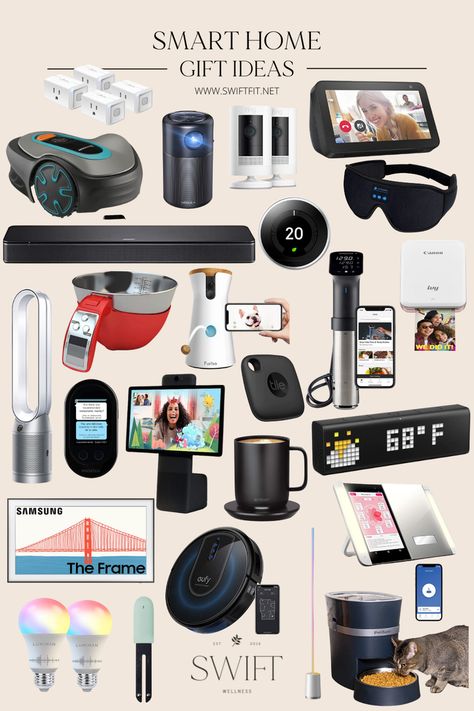 53 Cool Tech Gifts To Create The Ultimate Smart Home | Swift Wellness Home Smart Technology, Organisation, Tech Savvy Home, Electronic Must Haves, Smart Ideas For Home, Cool Products On Amazon, Amazon Smart Home, Must Have Electronics, Smart Home Technology Gadgets