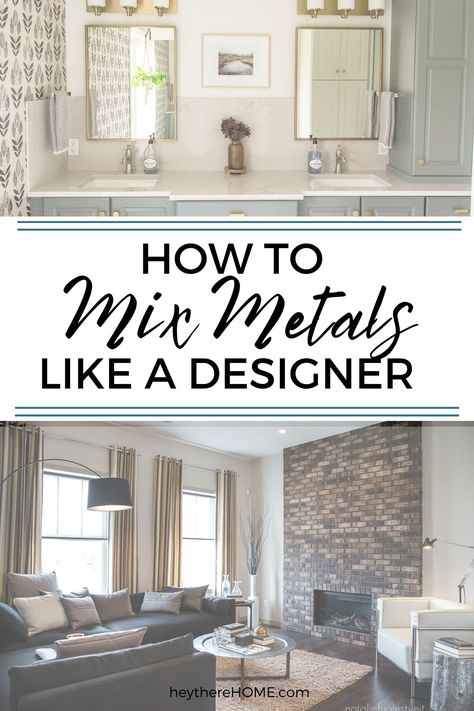 Gold And Silver Interior Design, Mixing Black And Silver Fixtures, Mixed Metal Living Room Decor, How To Mix Metals In Living Room, Mixing Metals Throughout House, Can You Mix Metals In Bathroom, Mixed Metals Decor Living Room, Mixed Metal Home Decor, Mixing Metals Home Decor