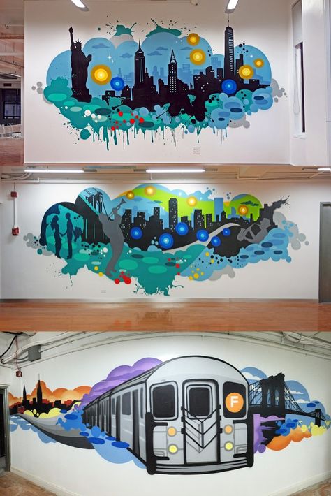 Technology Office Little Things Graffiti Murals for Work Environment.   Some custom wall art murals painted for the Little Things office space in NYC. Wall Mural Ideas, Office Wall Graphics, Office Mural, Office Wall Design, Interior Murals, Best Graffiti, School Murals, Mural Ideas, Graffiti Murals