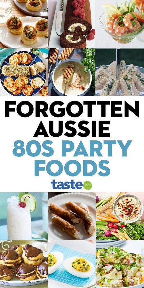 Savoury Finger Food Entertaining, 80s Finger Food, Retro Snacks Parties Food, Australia Party Food, 80s Party Food Appetizers, Aussie Party Food, 80s Food Party, Savoury Finger Food Easy, Retro Party Food Ideas