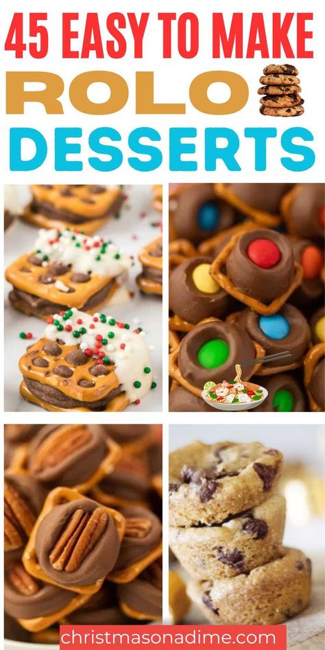 Rolo Dessert Recipes, Rollo Cookies, Rolo Dessert, Christmas Baking For Kids, Christmas Desert Recipes, Caramel Cookies Recipes, Christmas Baking Easy, Rolo Cookies, Christmas Candy Easy