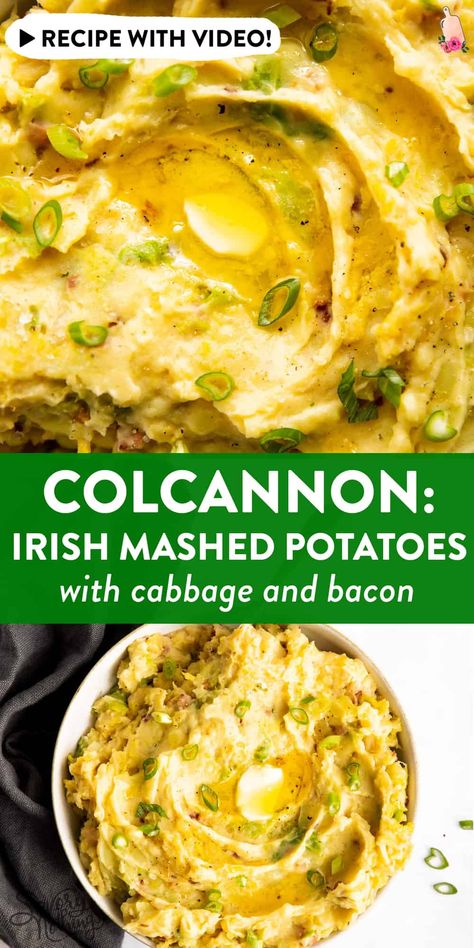 Looking for an easy, hearty recipe for St. Patrick's Day? Why not try Colcannon - creamy mashed potatoes with bacon and cabbage! | #stpatricksday #sidedish #potatorecipe #irishfood Mashed Potatoes With Bacon, Bacon And Cabbage, Colcannon Potatoes, Irish Mashed Potatoes, Irish Colcannon, Colcannon Recipe, Homemade Salisbury Steak, Bacon Mashed Potatoes, Potatoes With Bacon