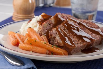 Our Favorite Meat Loaf | MrFood.com Ina Garten Meatloaf, Ina Garten Meatloaf Recipe, Mr Food, Beef Meatloaf, Ground Meat Recipes, Blue Plate, Creamy Mashed Potatoes, Meatloaf Recipes, Beef Steak