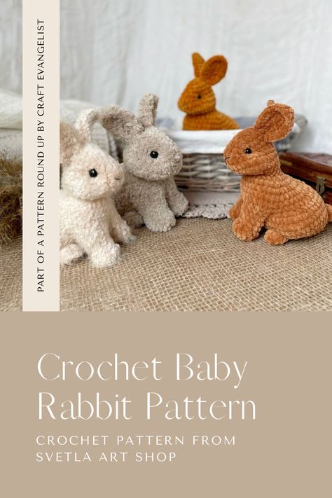 Make one of these adorable and cuddly baby rabbit amigurumi stuffed toy with this lovely crochet pattern from #SvetlaArtShop Find the link to this pattern and more bunny amigurumi patterns in the #PatternRoundUp by #CraftEvangelist to celebrate the #LunarNewYear #YearoftheRabbit #Yarn #Crafts #AmigurumiPatterns #StuffedToyCrochetPatterns #CrochetPattern Crochet Lop Eared Bunny, Crochet Bunny Realistic, Crochet Realistic Bunny Pattern Free, Crochet Small Rabbit Free Pattern, Realistic Rabbit Crochet Pattern Free, Crochet Bunny Rabbits Free Patterns Amigurumi, Crochet Rabbit Free Pattern English, Amigurumi Bunny Free Pattern Rabbit, Bunny Rabbit Crochet Pattern Free